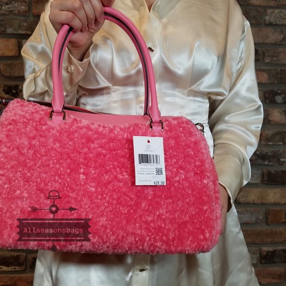 Kate Spade MIMI Medium Faux Fur Pomegranate Smooth Leather Satchel Hand Bag PINK - Picture 5 of 10